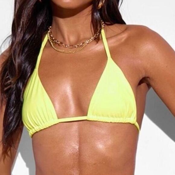 Prettylittlething Yellow Mix and Match Tie Triangle Bikini Top NWT Size 10 US - Picture 1 of 6